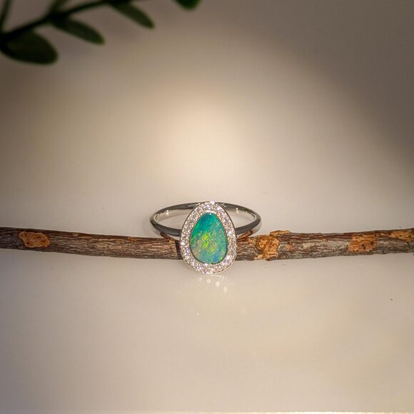 1ct Boulder Opal Ring in 14K White Gold with Natural Diamond Accents - Picture 4 of 8